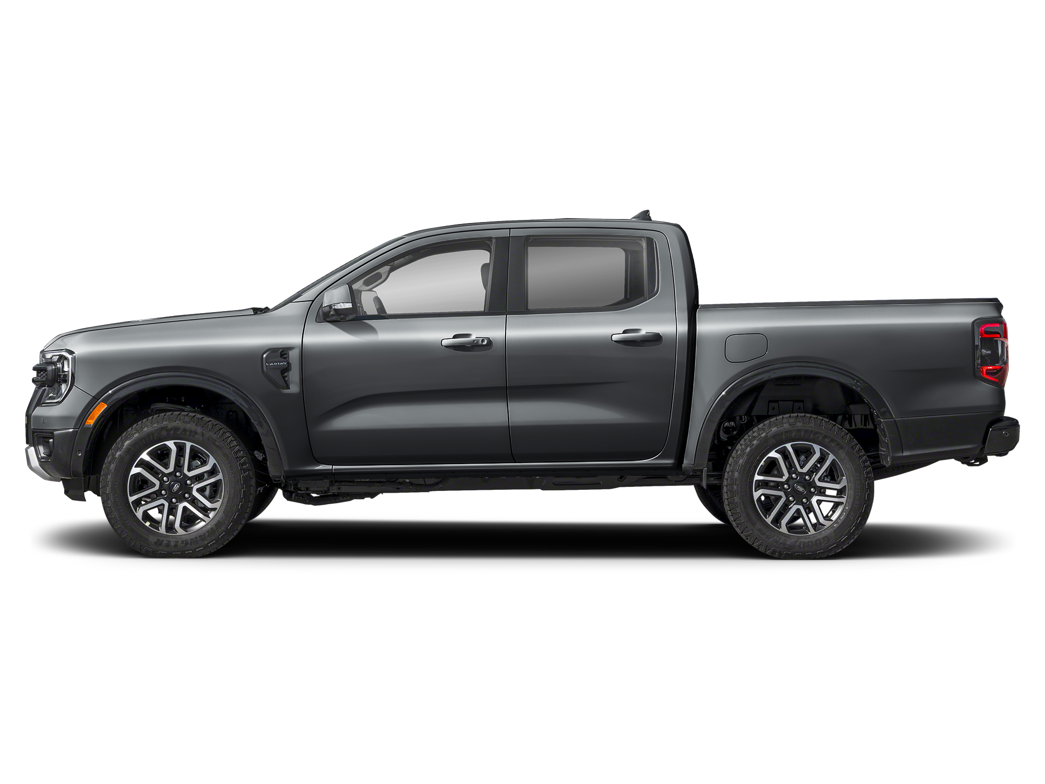 Gray (Carbonized Grey Metallic) 2024 Ford Ranger Lariat SuperCrew 4WD Pickup Truck Four-Wheel Drive Automatic