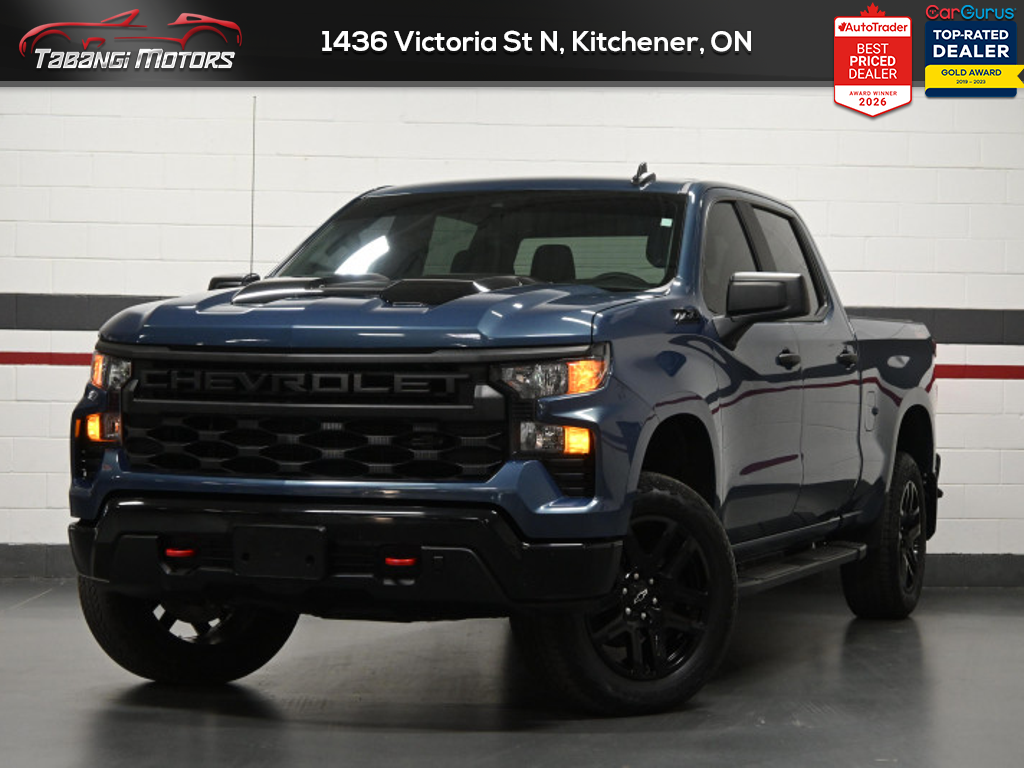 Blue 2024 Chevrolet Silverado 1500 Custom Trail Boss Crew Cab 4WD Pickup Truck Four-Wheel Drive Automatic